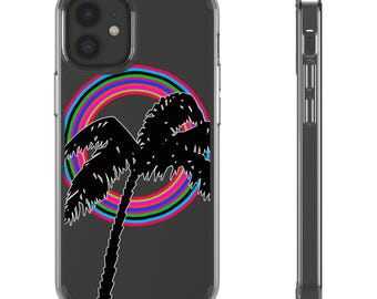 Retro Palm Tree Clear Phone Case  Slim Shock-Resistant iPhone & Samsung Cover  80s Vaporwave Aesthetic