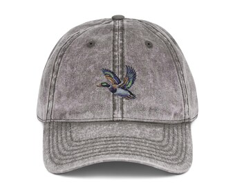 Vintage Duck Embroidered Dad Hat Washed Cotton Twill Baseball Cap with Adjustable Strap