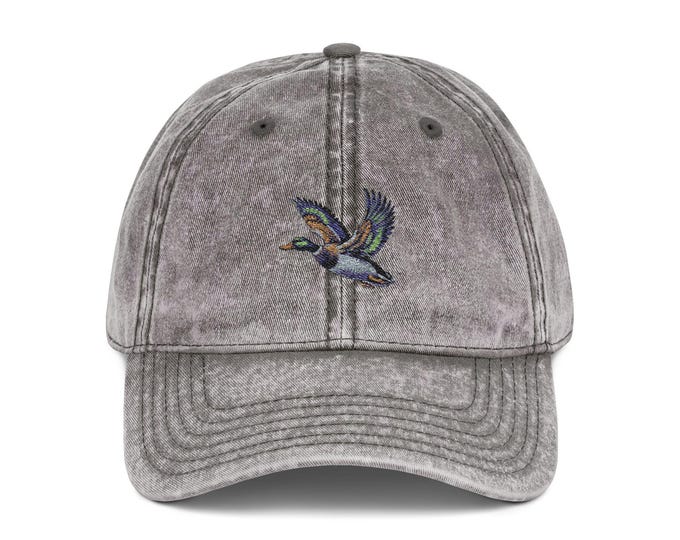 Featured listing image: Vintage Duck Embroidered Dad Hat Washed Cotton Twill Baseball Cap with Adjustable Strap