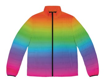 Rainbow Gradient Puffer Jacket Unisex Lightweight Quilted Winter Coat with Stand Collar