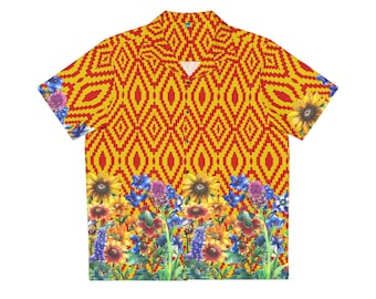 Aztec Wildflower Hawaiian Shirt for Men Vibrant Summer Button Up