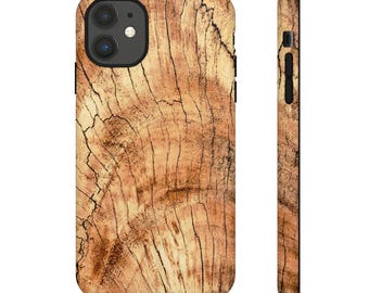 Woodgrain Tough Phone Case Natural Tree Ring Print Dual Layer Protective Cover