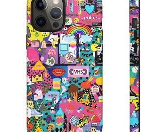 Colorful Collage Tough Phone Case Cute Y2K Kawaii Aesthetic Protective Cover