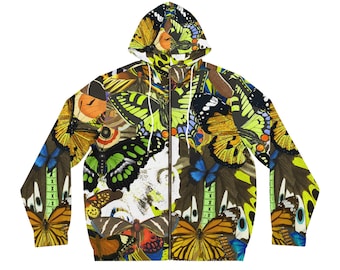 Butterfly Zip Up Hoodie for Men Vibrant All Over Print Hoodie with Pockets