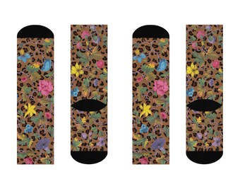 Leopard Floral Crew Socks Colorful Unisex Cushioned Streetwear Socks
