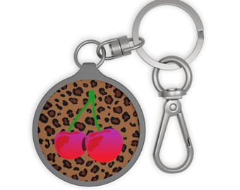Cherry Leopard Print Keychain Retro Y2K Acrylic Charm