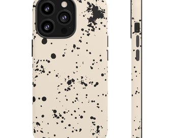 Minimalist Black Paint Splatter Tough Phone Case Beige Dual Layer Protective Cover
