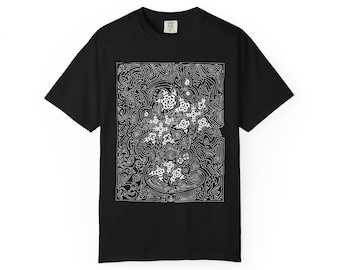 Psychedelic Line Art Graphic Tee Trippy Floral Shirt Relaxed Fit Cotton