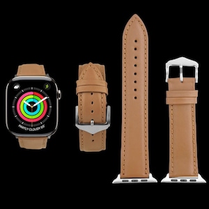 Echt rundleer Apple Watch-bandje – Ultra tot Ultra 3 / Series 1 tot 11 / SE tot SE3 Beschikbare maten: 49 mm, 46 mm, 45 mm, 44 mm, 42 mm.