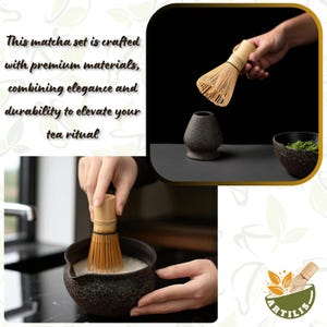 Black Matcha Tea Set for Two Ceramic Bowls Whisk Holders Bamboo Chasens and Scoops Japanese Tea Ceremony Kit Couples Matcha Gift