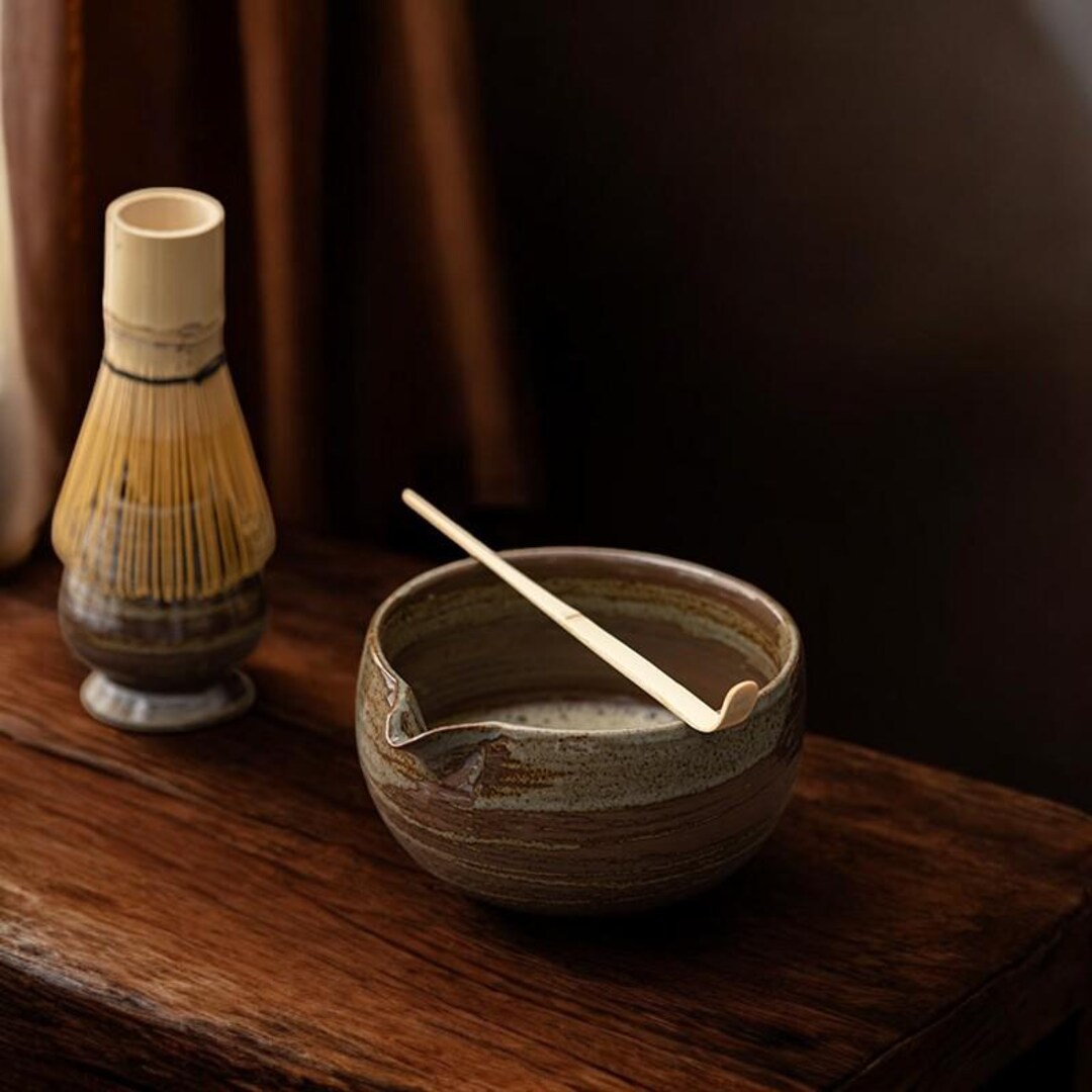 Japanese Pottery Tea Maker Set Complete With Ceramic Tea Whisk Stand ...