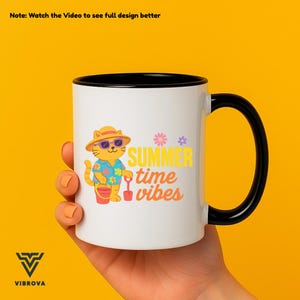 Summer Mug | Summer Vibes Cat Coffee Mug | Fun Gift for Cat Lovers | Cartoon Orange Cat Mug | Beach Bucket | Cute Summer Coffee Cup Gift