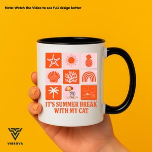 Summer Mug for Mum | Cute Vacation Coffee Mug | Gift for Moms | Cute Cartoon Orange Cat | Perfect for Cat Lovers | Beach Vibes | Sun Mug