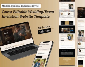 Editable Canva Wedding Invitation Website Template with RSVP & Event Details | Modern and Mobile Optimized Design