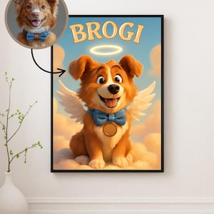 Personalized Pet Memorial Portrait, Custom Digital Dog Angel Art with Name, Cute Pet Tribute Gift, Printable Pet Loss Keepsake