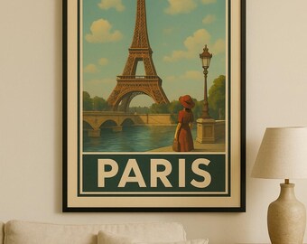 Paris Travel Poster | Vintage Paris Wall Art | Eiffel Tower Print | French Travel Art | Retro France Poster | Digital Download