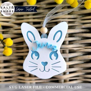 Easter Bunny basket tag SVG  Laser Cut File Custom Easter Name Tag  Personalised Easter Tag Laser Ready Digital File Bag Charm SVG