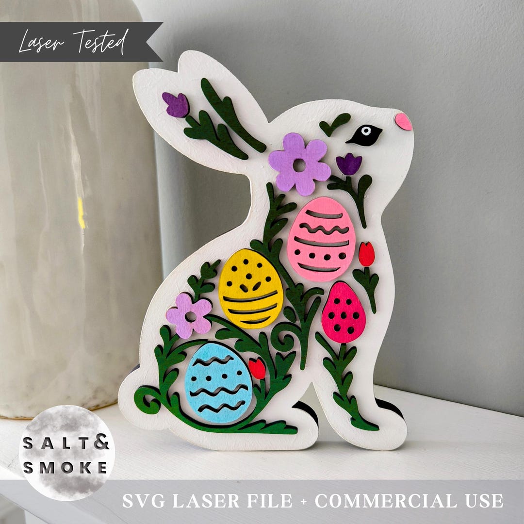 Easter Bunny SVG | Layered Bunny Laser Cut File | Floral Bunny Egg SVG ...