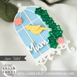 Elegante gabbia per uccelli decorata in formato SVG, file tagliato al laser, decorazione per il Tea Party, magnete e tag in formato SVG, bomboniere per addio al nubilato/celibato, compleanno, pronto per Glowforge
