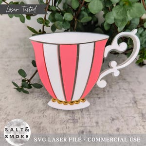 Vintage theekopje ornament lasergesneden SVG-bestand, laserklaar SVG, vrijgezellenfeest bestand, vintage decor SVG, tasbedel, gepersonaliseerde mandtag,