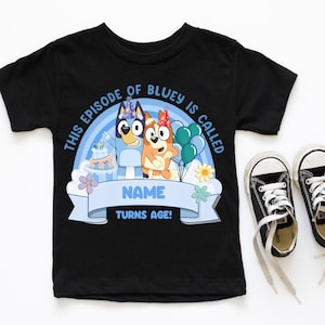 Personalized Blue Dog Birthday Boy Shirt – Blue Dog Custom Age Tee for Kids – Cartoon  Birthday Outfit – Personalized Blue Dog Party Shirt