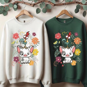 Disney Moana Sweatshirt, Hei Hei and Pua Floral Long Sleeve Shirt, Disney Trip Family Shirt, Moana Princess Disneyland Vacation Sweatshirt
