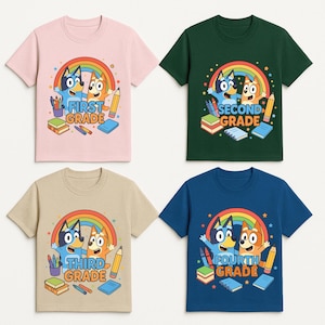 Blue Dog and Bingo First Day of School Grade Shirt - Back to School Kids Tee - Blue Dog Grade Level Shirt - Blue Dog and Bingo School Shirt