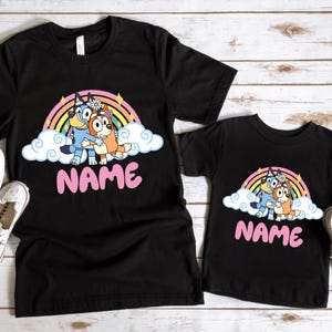 Custom Blue Dog Cartoon Shirt,  Personalized Blue Dog and Bingo Funny Shirt, Kids Birthday Outfit, Matching Toddler T-Shirt, Custom Blue Dog