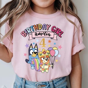 Custom Name Blue Dog and Bingo Birthday Girl Shirt and Sweatshirt - Family Matching Blue Dog Tee - Personalized Party Tee for Mom Dad Sister