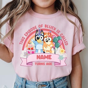 Personalized Blue Dog Birthday Girl Shirt – Blue Dog Custom Age Tee for Kids – Cartoon  Birthday Outfit – Personalized Blue Dog Party Shirt