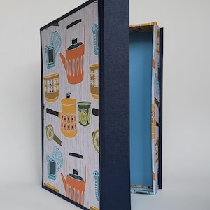 Caja de recetas retro hecha a mano: almacenamiento de cocina vintage de mediados de siglo, organizador de libros de cocina inspirado en los años 50, recuerdo de recetas familiares