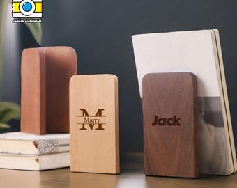 Personalized Walnut Wood Bookends,Custom Walnut Wood Bookends,Walnut & Beech Wood Bookends with Metal Base,Unique Book Lover Gift,Home Decor