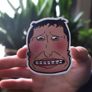 Funny Sticker – Embarrassed Guy Water Resistant Meme Sticker for Laptop, Water Bottle, Skateboard, | Weird Gag Gift, Edgy Aesthetic Sticker