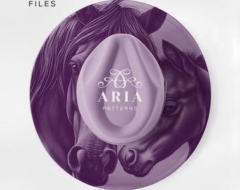 Horse and Foal Hat Template, Pyrography Design (PNG, PDF Digital Download)