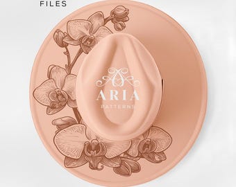 Orchid Design Hat Burning Template, Laser Engraving, Pyrography (Digital Download)