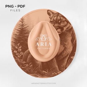 Cougar Wide Brim Hat Template Burned Hat PNG Pyrography Hat Design Engraving Pattern
