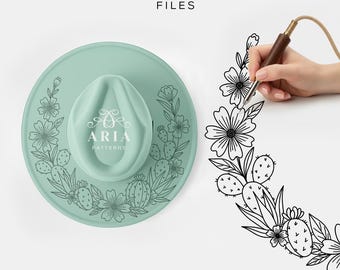 Cactus Flower Pyrography Hat Template, Western Design (SVG, PNG, PDF)