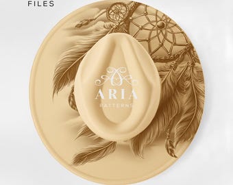 Dreamcatcher Feathers Hat Pyrography Design Template (PNG + PDF)