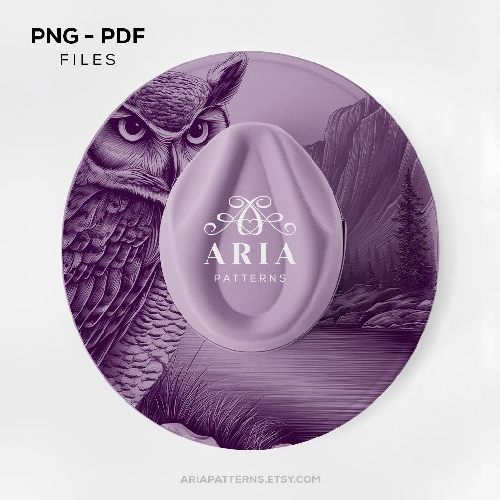 Owl and Mountain Wide Brim Hat Template, Burned Hat Templates, Engraving Art for Hat, Hat Engraving