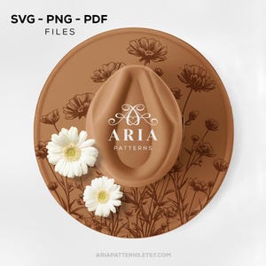 Gravyrmall för vildblommahatt, hatt med bred brätte SVG PNG PDF (digital nedladdning)