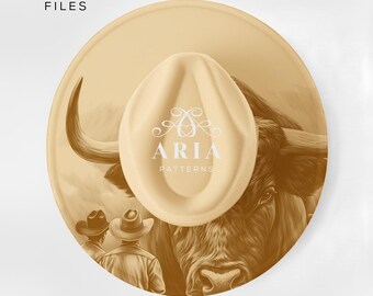 Modello per incisione del cappello Longhorn Bull, design a tesa larga (PNG + PDF)