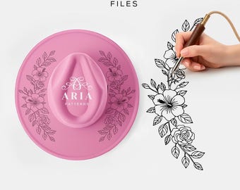 Hibiscus & Roses Hat Engraving Template, Floral Pyrography Design (SVG, PNG, PDF)