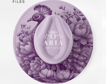 Peacock with Flowers Hat Engraving Template, Wide Brim Hat Design (PNG + PDF)