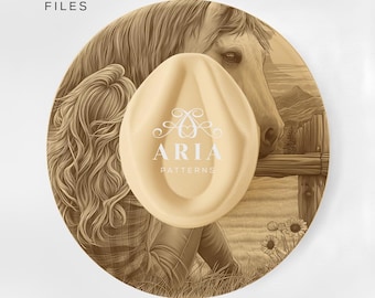 Cowgirl with Horse Hat Engraving Template, Wide Brim Hat Design (PNG + PDF)