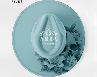 Skull and Lily Wide Brim Hat Template, Burned Hat Design (PNG + PDF)