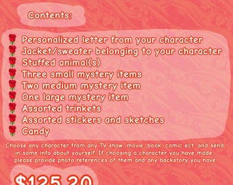 May include: A pink and red graphic with the text "LARGE CARE PACKAGE" and a list of items included in the package. The price is listed as £125.20.