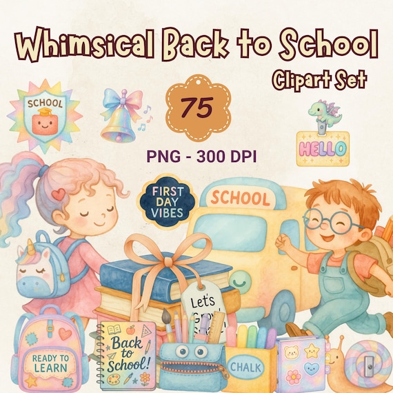 Pastel School Clipart: Teacher & Student Graphics (PNG Download, 75 Files, 4096x4096 px, 300 DPI )