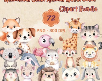 Whimsical Chibi Animal Watercolor Clipart: Forest & Safari (Digital Download)