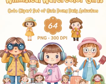Watercolor Girls Clipart: Whimsical PNG Bundle (Digital Download)