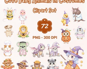 Halloween Animals Clipart | Costume PNG Bundle